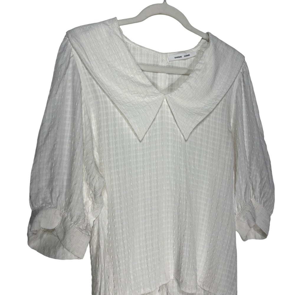 Samsøe Samsøe Hanna Oversized Collar Puff‎ Sleeve Button Back Top Ivory Sz L EUC